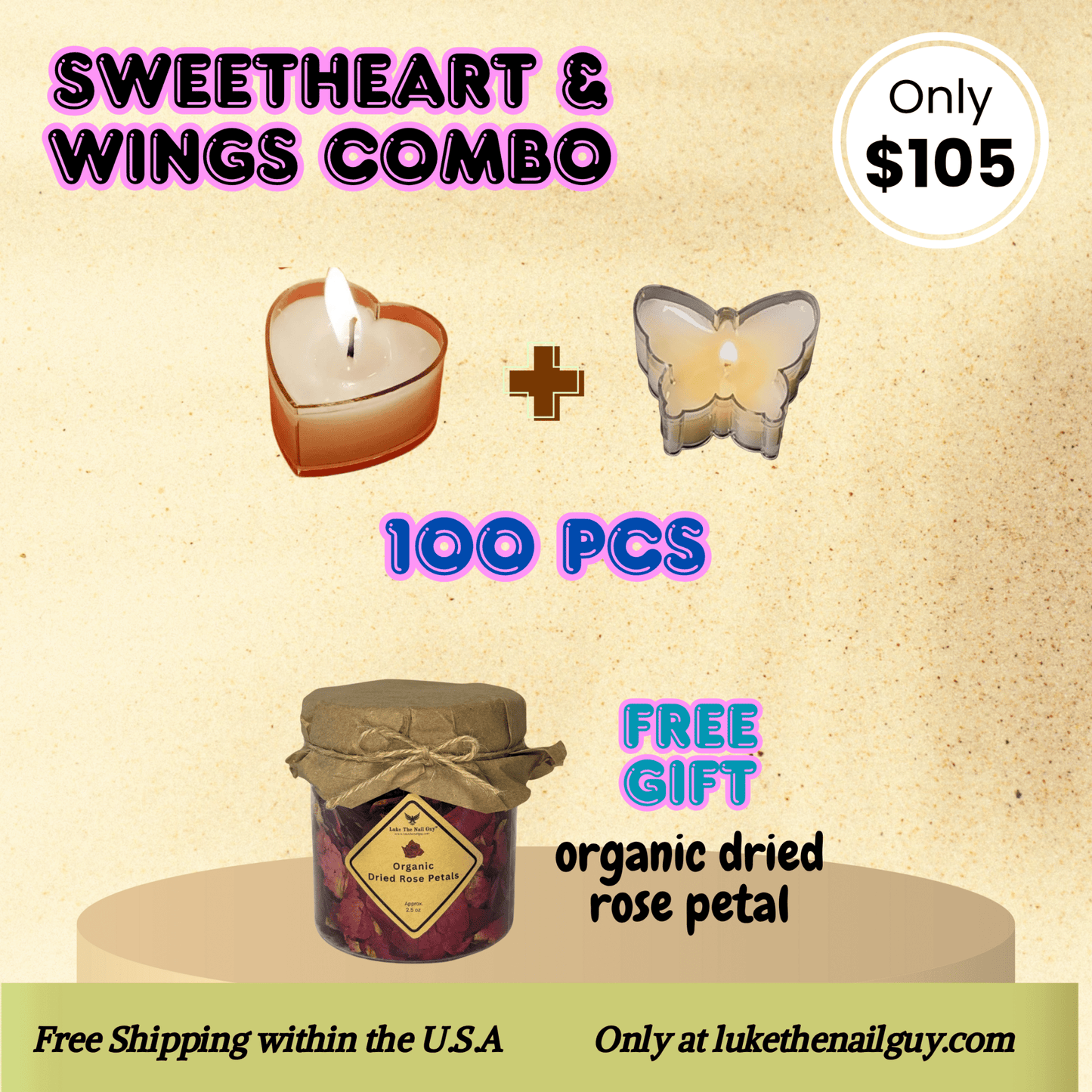Glow with Love – Heart & Butterfly Massage Candle Set (100 pcs) + FREE Rose Petal Jar - Luke | The Nail Guy