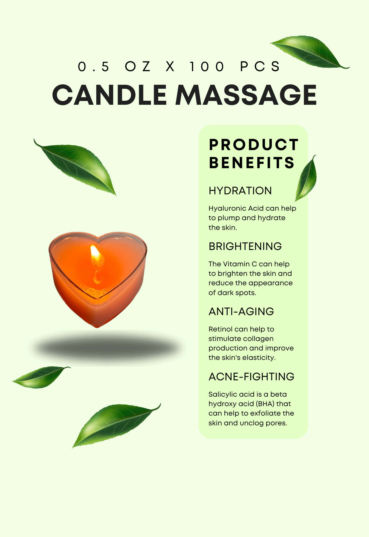 Mini Heart - Shaped Massage Candle 0.5 oz X 100 Pieces (2 Scents Available) - Luke | The Nail Guy