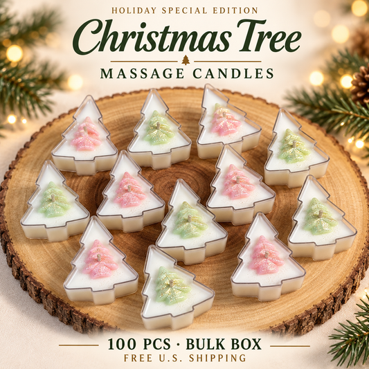 Christmas Tree Massage Candles – 24k Gold Infused | 100 PCS Holiday Edition