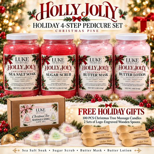 Holiday 4-Step Pedicure Set + Free Christmas Tree Massage Candles & Wooden Spoon Sets