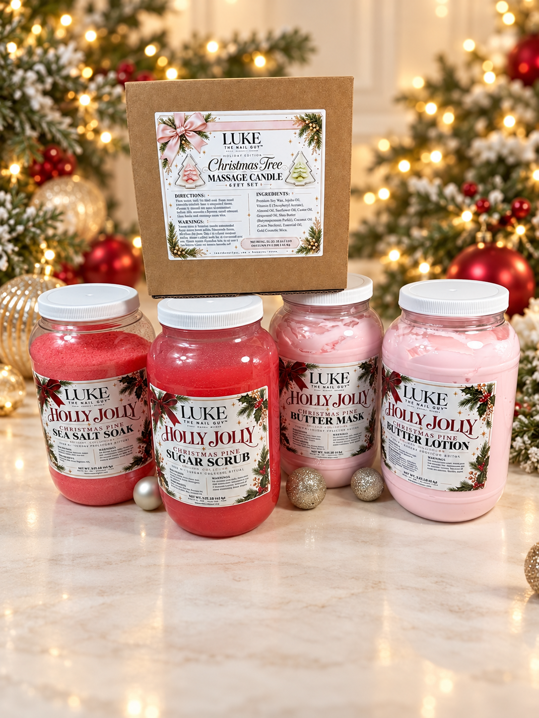 Holiday 4-Step Pedicure Set + Free Christmas Tree Massage Candles & Wooden Spoon Sets