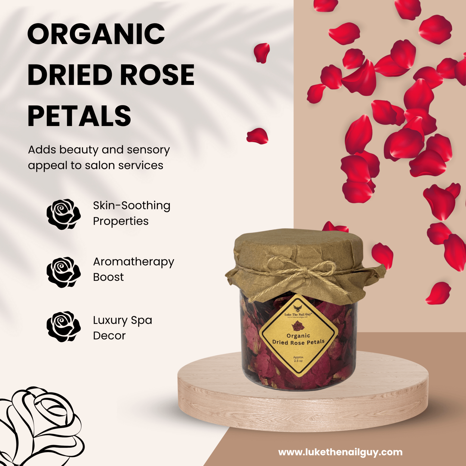 Organic Dried Rose Petals – For Soaking, Spa Decor & Gift Use - Luke | The Nail Guy