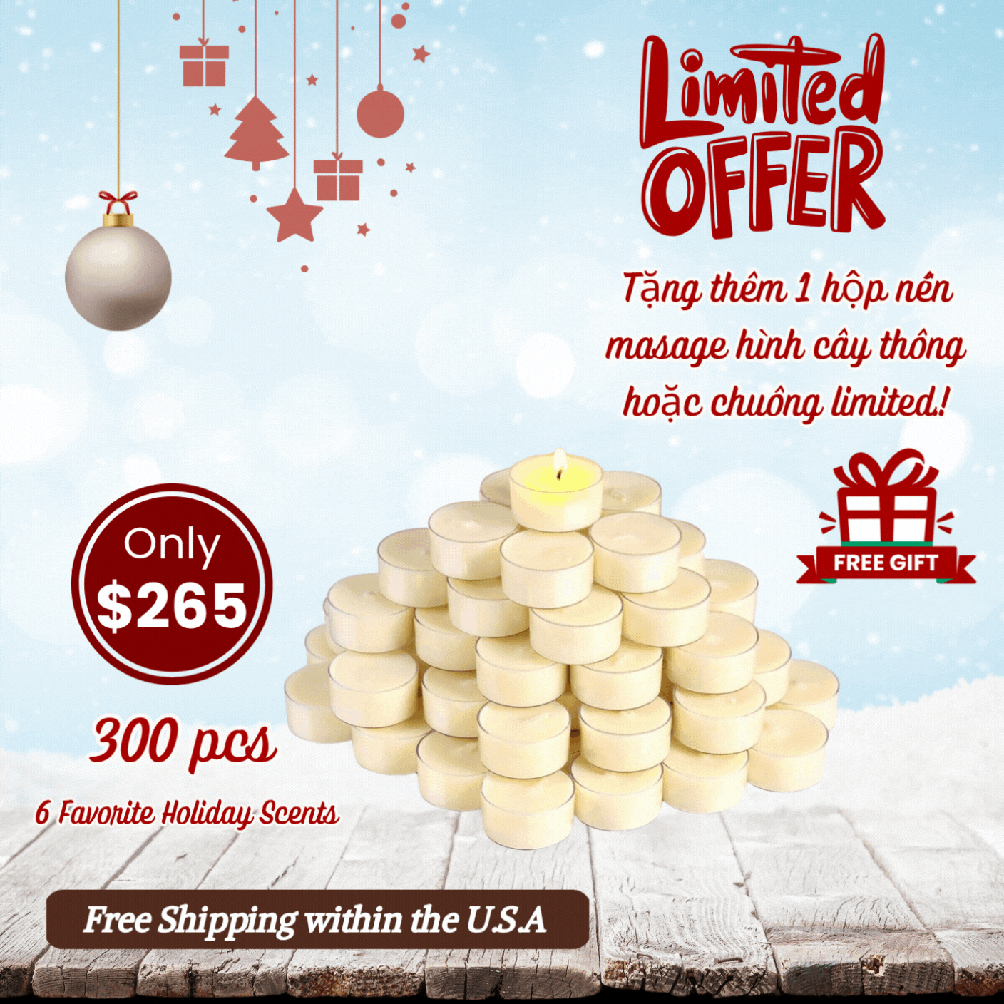 HOLIDAY DEAL EXCLUSIVE – 300 Nến Massage Mini + Tặng Thêm 1 Hộp Nến Masage Hình Cây Thông Hoặc Chuông Limited Offer